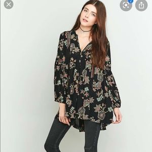 Free People Just The Two of Us Black Floral Tunic